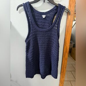 Aerie Chunky Crochet Open Knit Navy Blue Tank Top Size L